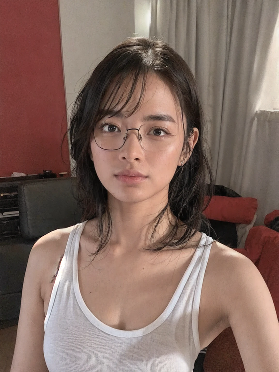 Innocent 20 year old girl、((White tank top, Dramatic poses)),Smile,short-cut,Natural park、Raw photo, (8K、top-quality、masterpiece:1.2)、(intricate detailes:1.4)、(Photorealsitic:1.4)、octane renderings、Complex 3D rendering ultra detail, Studio Soft Light, Rim Lights, vibrant detail, super detailing, realistic skin textures, Detail Face, Beautiful detail eyes, Very detailed CG Unity 16k wallpaper, make - up, (detailedbackground:1.2), shinny skin, Full body、cleavage of the breast,((Standing with hands folded behind your back、Leaning forward、Angle from above))