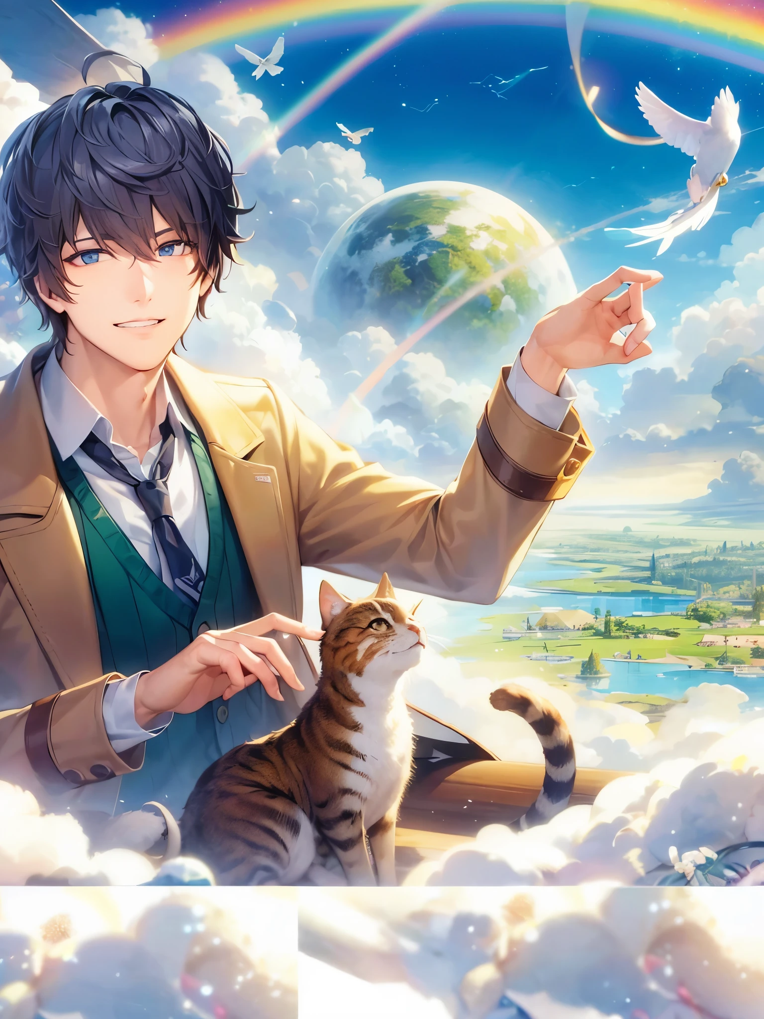 a handsome guy、Serious expression、Cool and beautiful face、Highly Detailed CG Unity 8K Wallpaper, (super masterpiece, Beautiful person, well detailed face polluted smile, It&#39;s photorealistic, Hyperrealistic)Cool and handsome face、