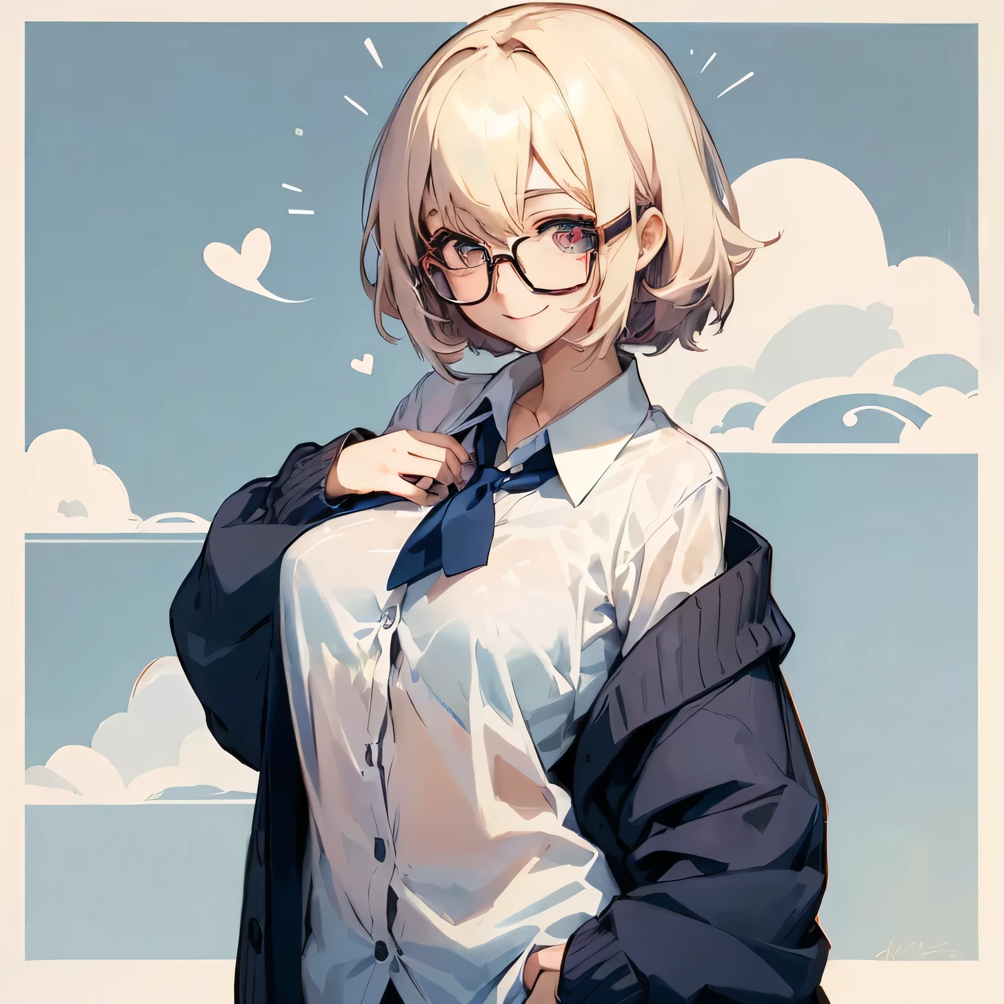 anime - style picture of a woman Wearing glasses and a tie, Wearing glasses, Anime style portrait, cute Anime Girls portraits, Anime-style illustrations, (Anime Girls), cute、A bit of a nerdy smile, Clean and detailed anime style, Anime Girls, portrait Anime Girls, Kantai Collection Style, cute Anime Girls, girl Wearing glasses, Digital anime illustration, Wearing glasses on