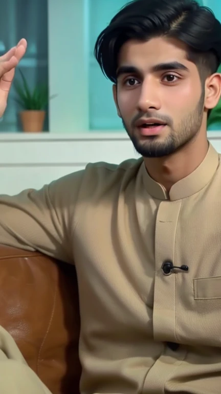 Realistic image of a 25 years old Pakistani boy saying hello for YouTube video in introduction