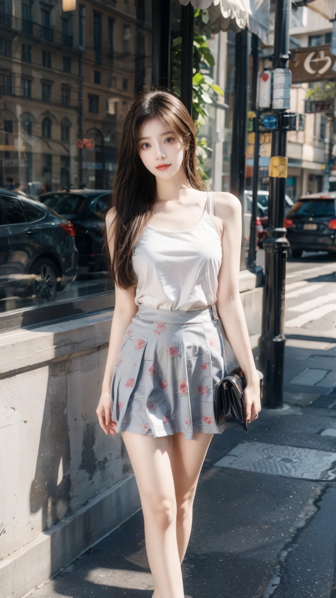 masterpiece, best quality, high resolution, SA1, Beauty, Cute floral skirt, Shining eyes, thigh, Fake eyelashes, cute atmosphere, Straight Hair, ribbon, Lots of roses,