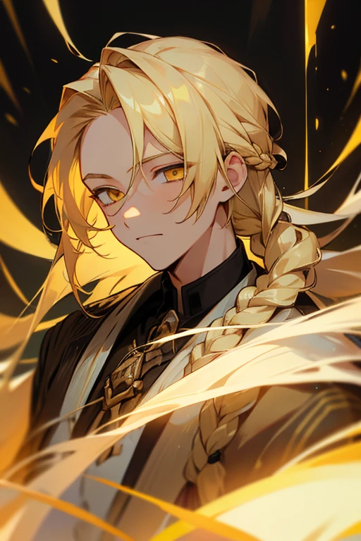 1boy, blonde, long hair, hair tied in a braid, golden eyes