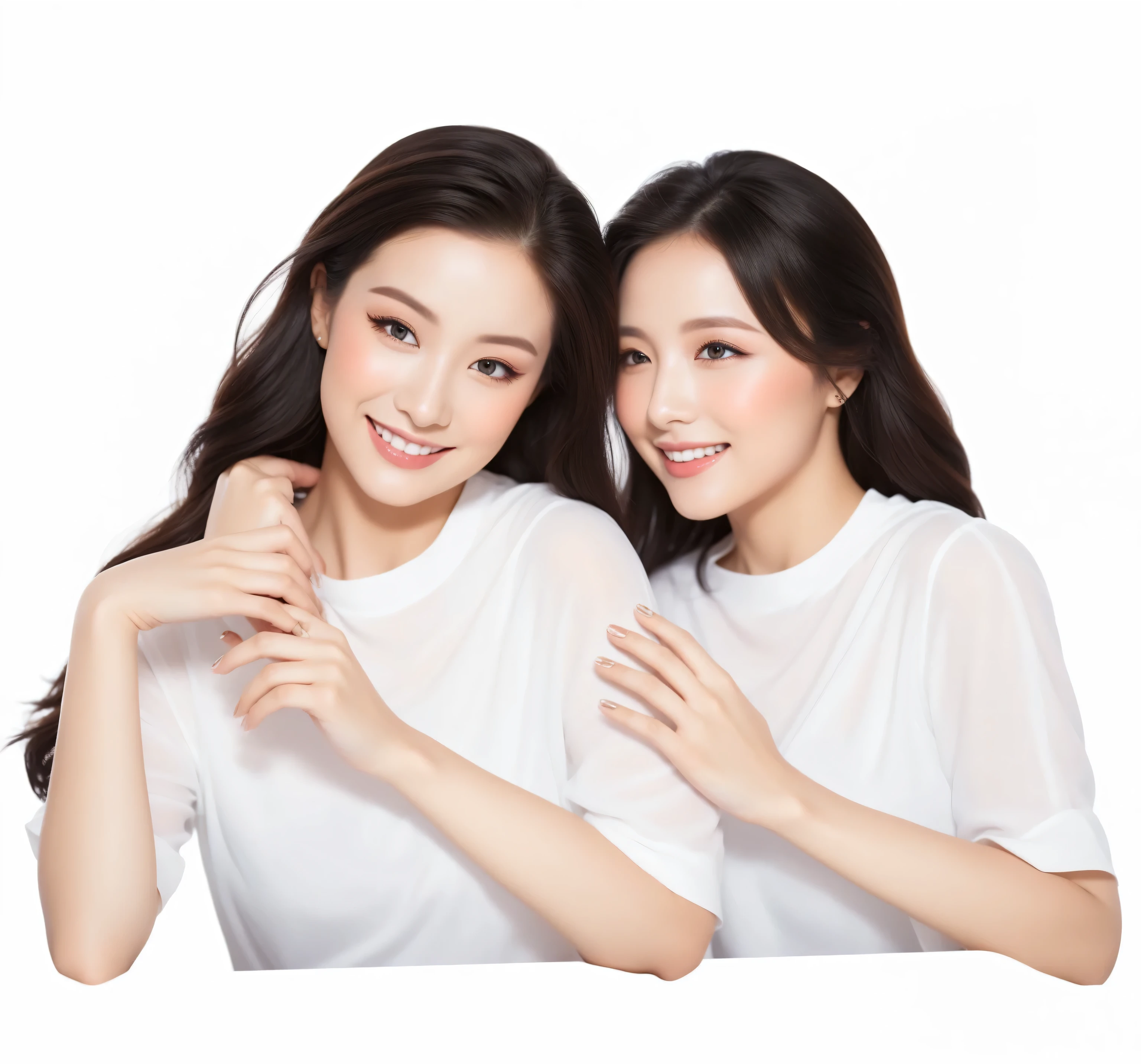 Two beauties,Beautiful makeup,Close your eyes,Smile,The light and shadow are beautiful