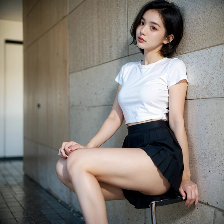 girl,Cool,full,smooth skin,short hair,Pleated Skirt ,