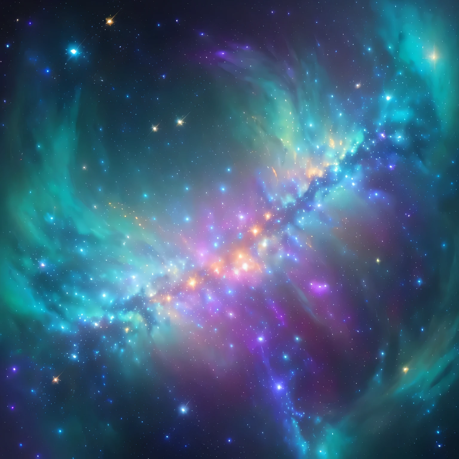 Masterpiece, amazing beautiful Color, Picture-like quality, Picture a galaxy swirling with hues of indigo and gold, dotted with sparkling star clusters and nebulae like celestial jewels