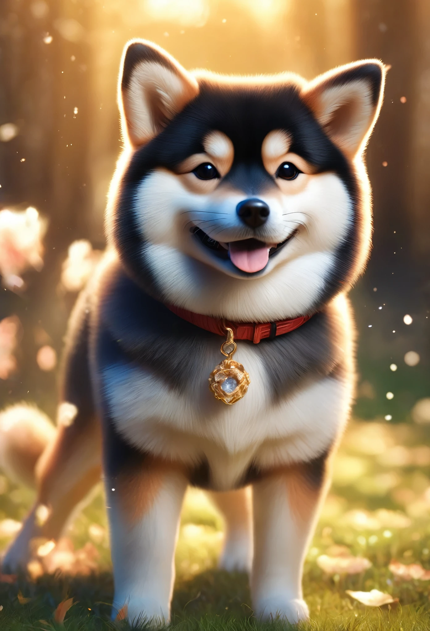 cute柴犬が視聴者をお出迎えします,smile,Fluffy Shiba Inu,fluffy,Fluffy texture,fluffyの毛皮,cute,Beautiful light and shadow,Photorealistic,halation,Blurred Background,Focus on the Shiba Inu,Anatomically correct,Black, round eyes,Professionally taken photos,3D,8k,highest quality,masterpiece,Intricate details,Fujifilm,Taken with a high-end camera,The best composition,happy,Reality,Fantasy