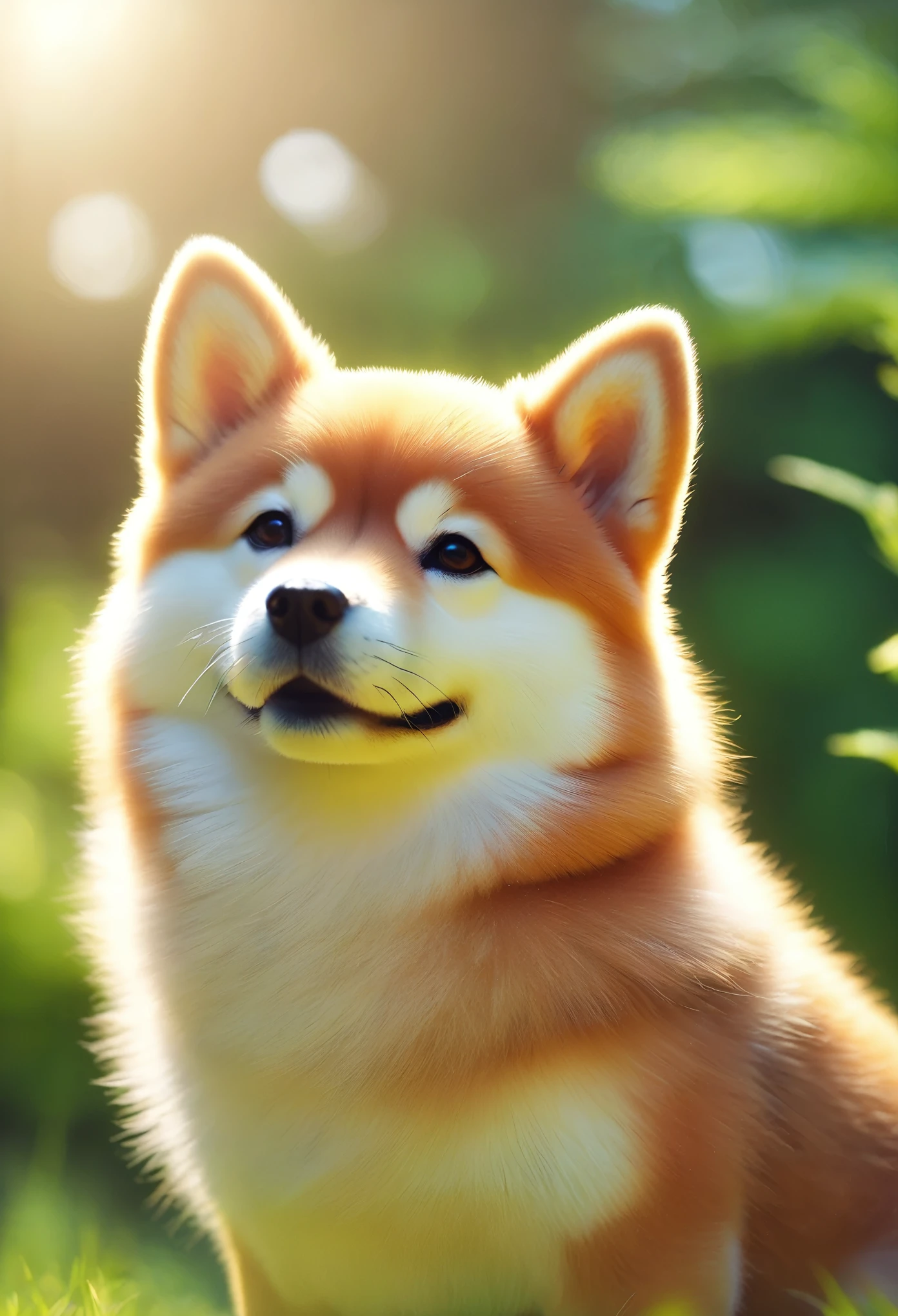 cute柴犬が視聴者をお出迎えします,smile,Fluffy Shiba Inu,fluffy,Fluffy texture,fluffyの毛皮,cute,summer,The season of fresh greenery,Beautiful light and shadow,Photorealistic,halation,Blurred Background,Focus on the Shiba Inu,Anatomically correct,Black, round eyes,Professionally taken photos,3D,8k,highest quality,masterpiece,Intricate details,Fujifilm,Taken with a high-end camera,The best composition,happy,Reality