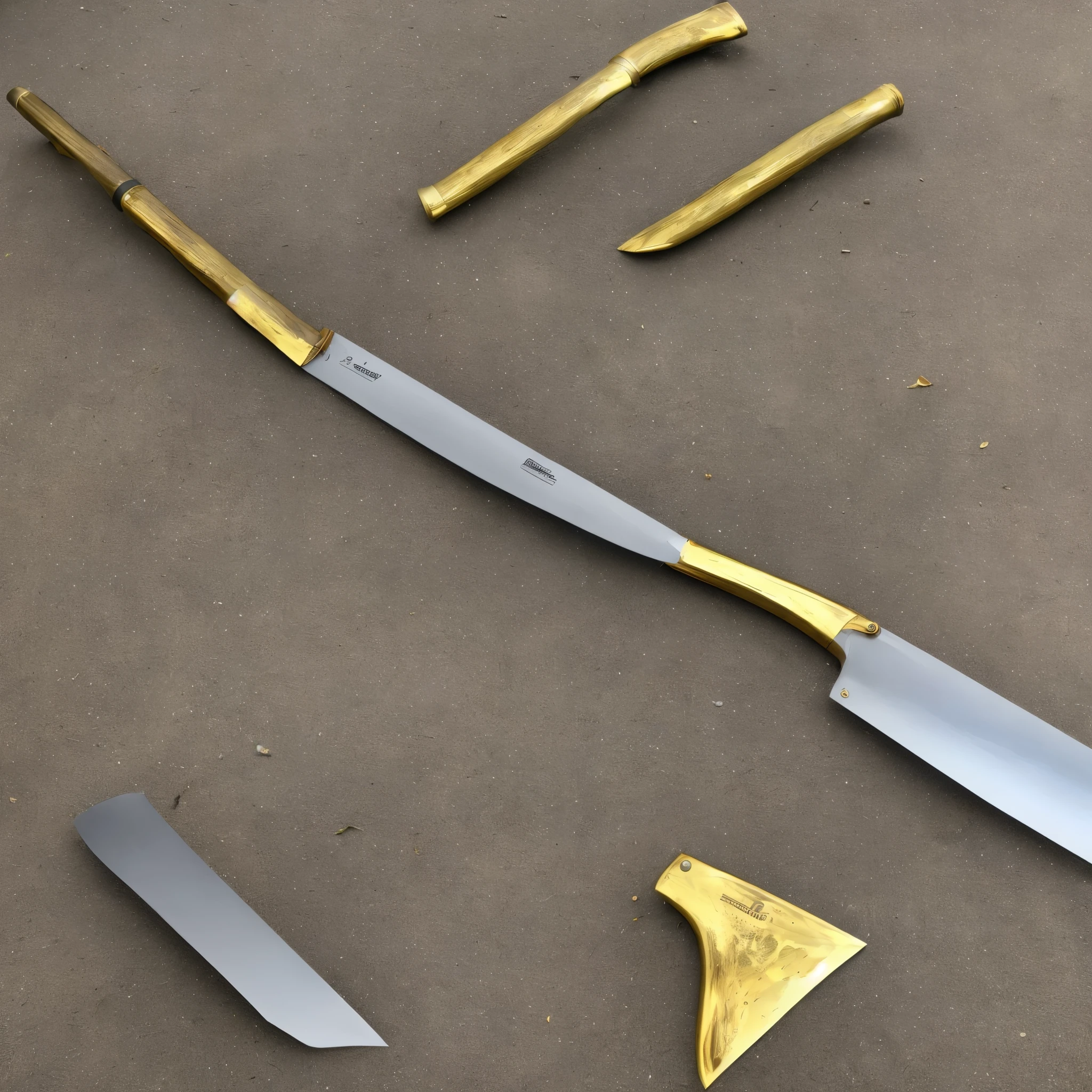 Golden 30 kg ax with a long handle and a wide blade