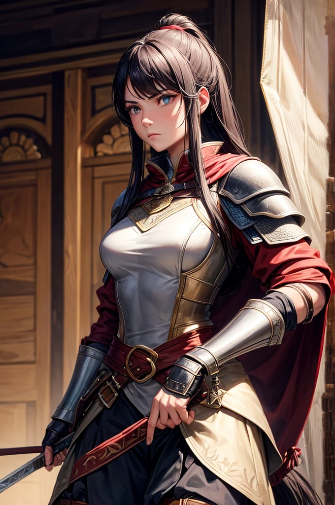 Portrait of a female warrior standing in front of a horse, Assassin's Creed Games, Photo-realistic, Post-apocalyptic