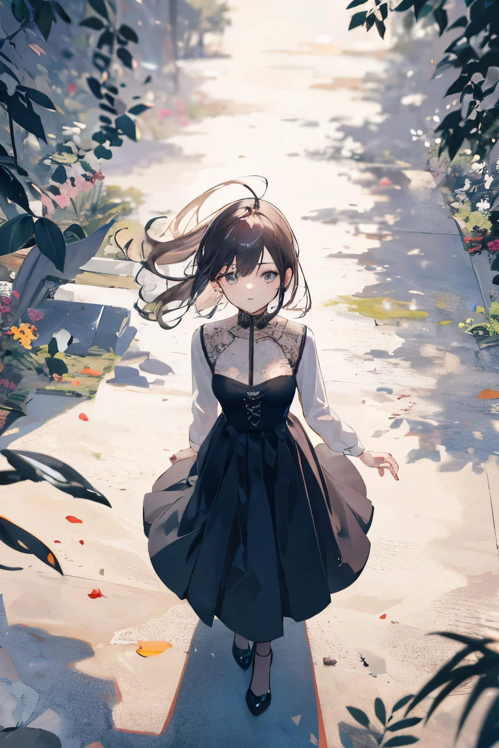 1girl, from above view, dress, long skirt, full body, standing