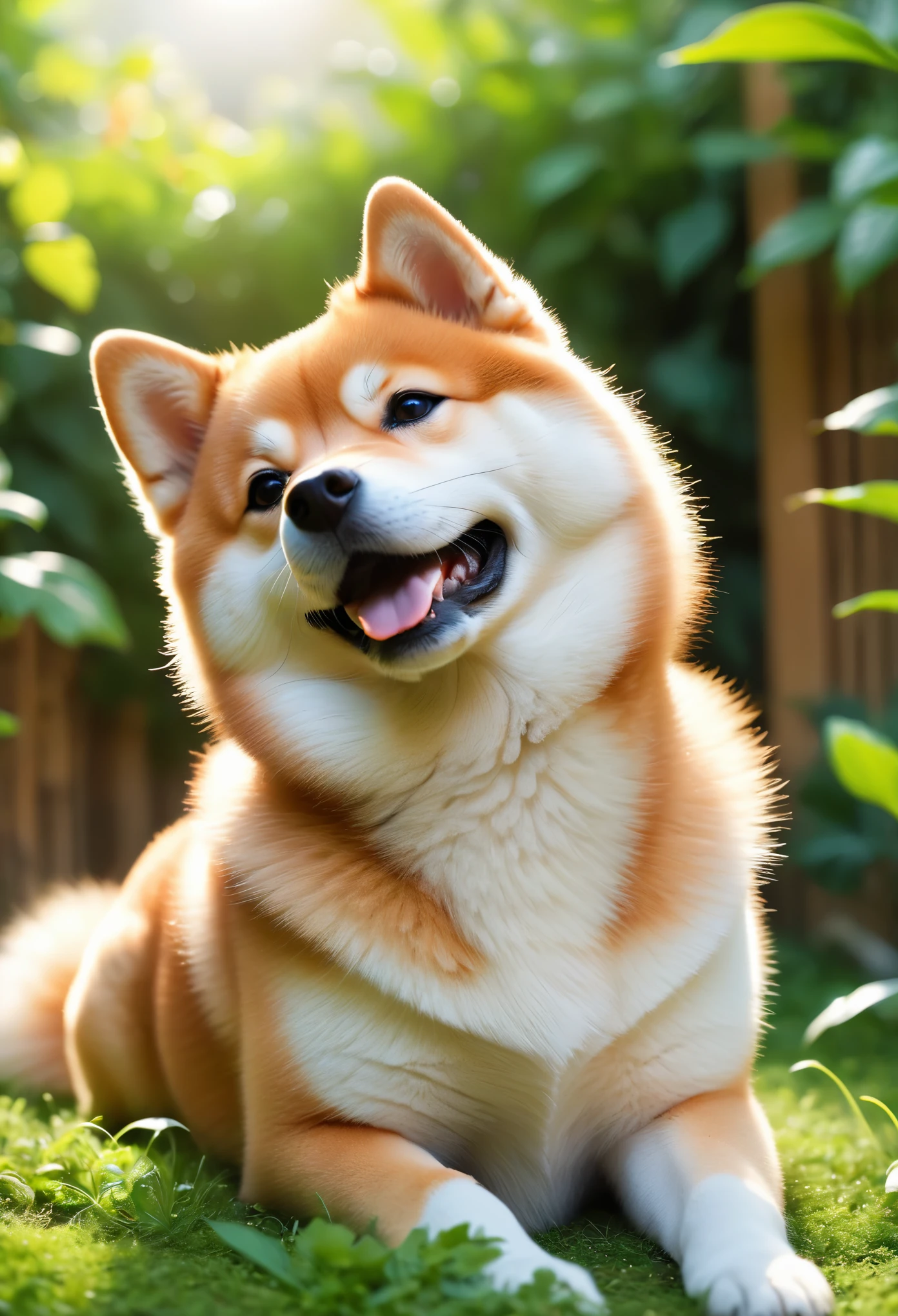 cute柴犬が視聴者をお出迎えします,smile,Fluffy Shiba Inu,fluffy,Fluffy texture,fluffyの毛皮,cute,summer,The season of fresh greenery,Beautiful light and shadow,Photorealistic,halation,Blurred Background,Focus on the Shiba Inu,Anatomically correct,Black, round eyes,Model dog,Professionally taken photos,3D,8k,highest quality,masterpiece,Intricate details,rendering,Fujifilm,Taken with a high-end camera,The best composition,happy,Reality