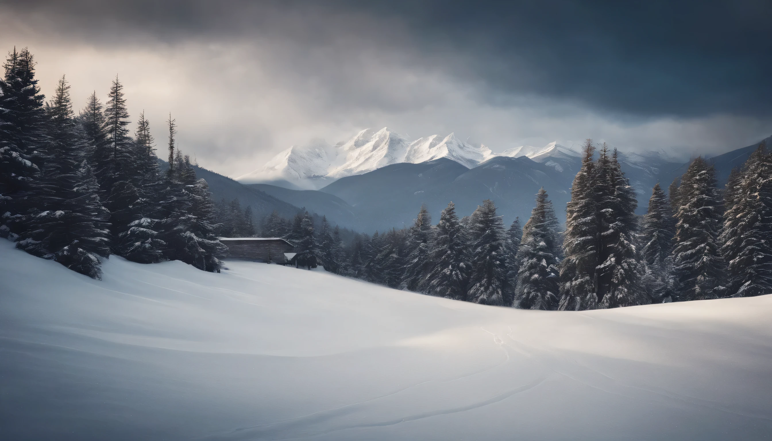 Snow mountain with twin peaks,