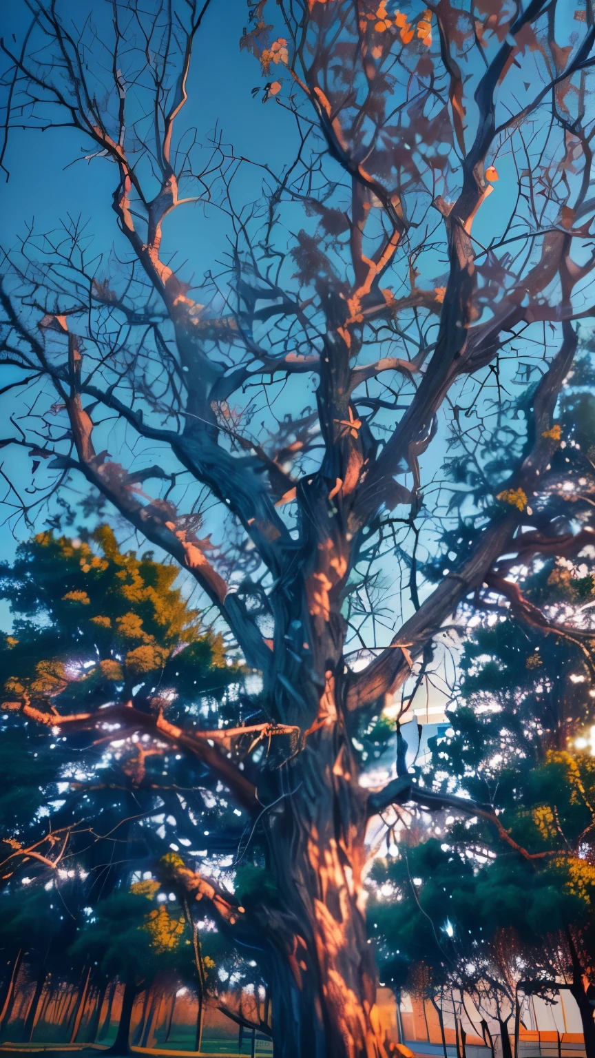 Close-up of a tree,There is a bird's nest in the tree, tree Branches intertwine limbs, intricate Branches, There are some scars on the tree, Branches wrapped, Branches, Branches sprouting from her head, Countless limbs, Branches and twigs, Shooting during the golden hour, an old twisted tree, overhanging Branches, Old tree, distant knotted Branches