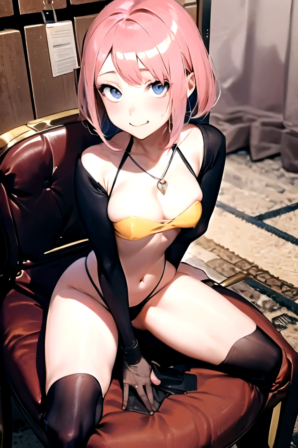 Anime girl, pink hair, in school, 2D