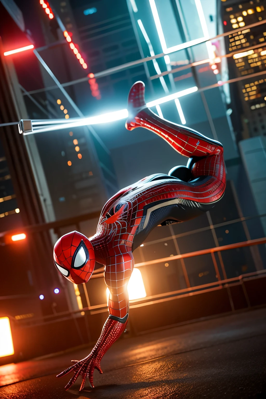 High definition picture quality, 8k photo, intricate details: 1.2, cinematic lighting, Spiderman, cyberpunk, , , , , , --q 1, DSLR --v 6