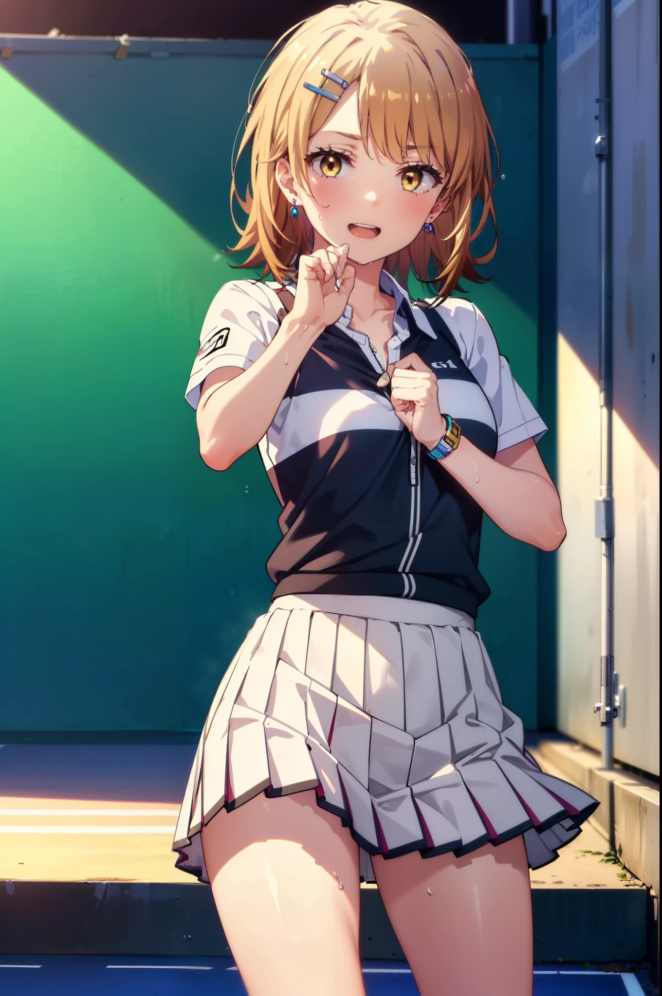 (masterpiece:1.2), best quality, high resolution, unity 8k wallpaper, (illustration:0.8), (beautiful detailed eyes:1.6), extremely detailed face, perfect lighting, extremely detailed CG, (kinomoto sakura, green eyes, short hair, two side up, , short stature, small breast, solo,), sitting, spread legs, no bra, show off nipple, little nipple, gym clothes, very torn clothes, open-breast clothes, see through clothing, wet clothes, mini skirt, very short skirt, lift skirt, show off panties, pink striped patterns panties, short white socks, white sneakers, vagina, gleaming skin, moist skin, embarrassed, open mouth, noon, in the park, front view, looking at viewer, happy smile,