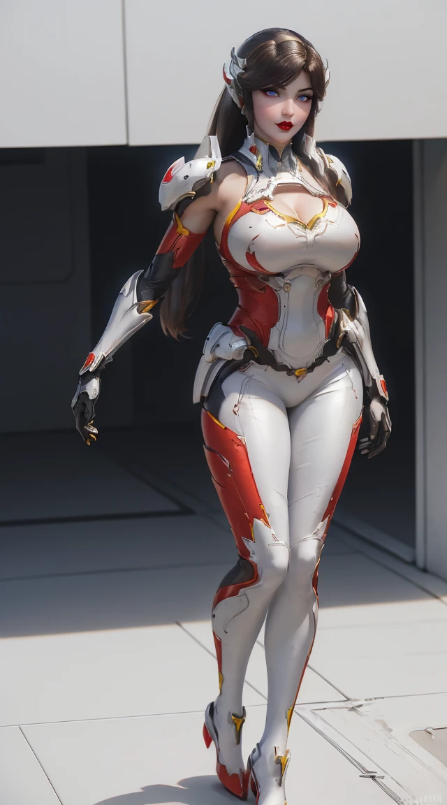 (1 Girl,Solitary:1.5), (Super detailed face), ((Mecha Phoenix Head:1)), ( Large Breasts:1.5), (cleavage top:1.3), (Muscle Abs:1.2), (Mechanical arm guards:1.4), ((Wear the white and red mecha Overwatch armor set, Black Mecha Skinny Suit Pants, Mechanical arm guardsOR LEGS, High heel:1.5)), (Busty muscular female body), (glowing skin:0.8), (Long legs, whole body:1.1), (Looking at the audience:1.3), (Female focus:0.886), (Walking the corridors of the future space station:1), (bright white room:1.3), Super texture, Unreal Engine Rendering, Physically Based Rendering, Ultra HD, 16K, 1080p.