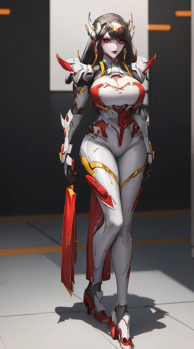 (1 Girl,Solitary:1.5), (Super detailed face), ((Mecha Phoenix Head:1)), (,Large Breasts:1.5), (Cleavage:1.3), (Muscle Abs:1.2), (Mechanical arm guards:1.4), ((Wear the white and red mecha Overwatch armor set, Black Mecha Skinny Suit Pants, Mechanical arm guardsOR LEGS, High heel:1.5)), (Busty muscular female body), (glowing skin:0.8), (Long legs, whole body:1.1), (Looking at the audience:1.3), (Female focus:0.886), (Walking the corridors of the future space station:1), (bright white room:1.3), Super texture, Unreal Engine Rendering, Physically Based Rendering, Ultra HD, 16K, 1080p.