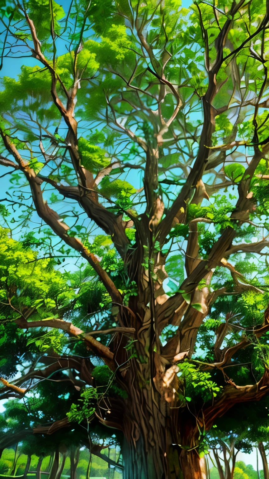 Close-up of a tree,There is a bird's nest in the tree, luxuriant,Green,Flourishing tree,Many branches,Youthful,Extremely beautiful