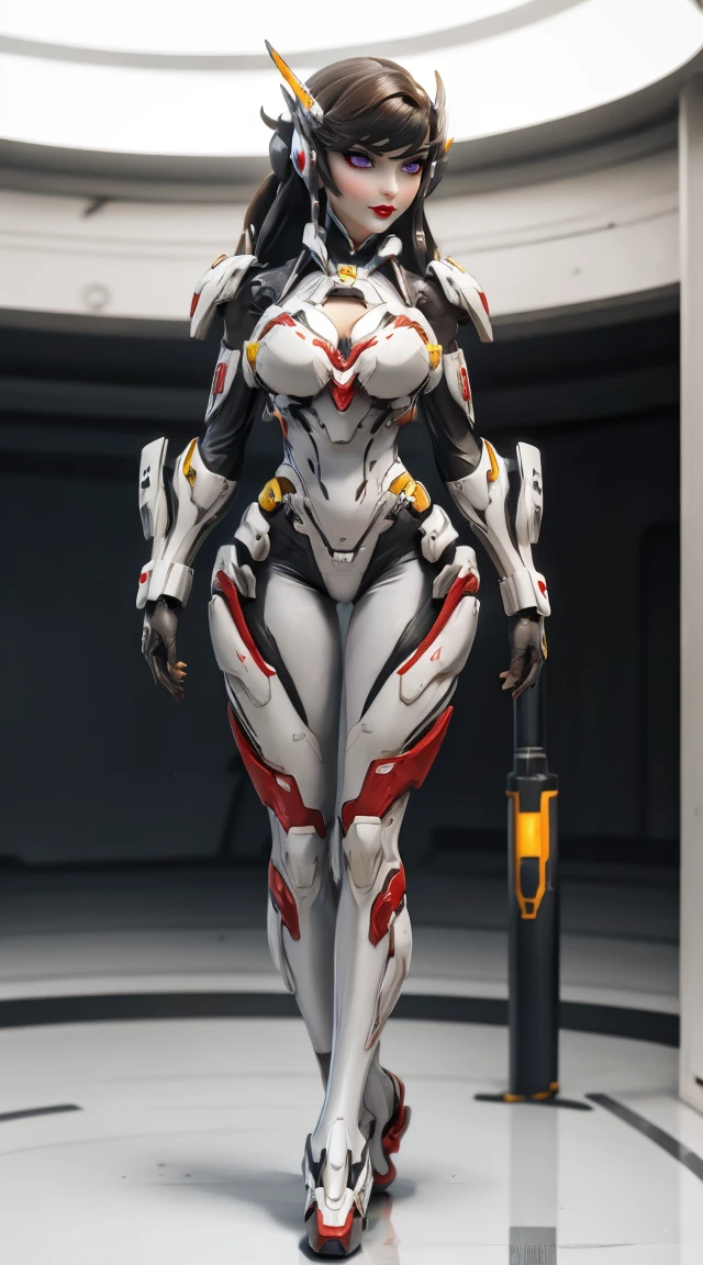 (1 Girl,Solitary:1.5), (Super detailed face), ((Mecha Phoenix Head:1)), (,Large Breasts:1.5), (Cleavage:1.3), (Muscle Abs:1.2), (Mechanical arm guards:1.4), ((Wear the white and red mecha Overwatch armor set, Black Mecha Skinny Suit Pants, Mechanical arm guardsOR LEGS, High heel:1.5)), (Busty muscular female body), (glowing skin:0.8), (Long legs, whole body:1.1), (Looking at the audience:1.3), (Female focus:0.886), (Walking the corridors of the future space station:1), (bright white room:1.3), Super texture, Unreal Engine Rendering, Physically Based Rendering, Ultra HD, 16K, 1080p.