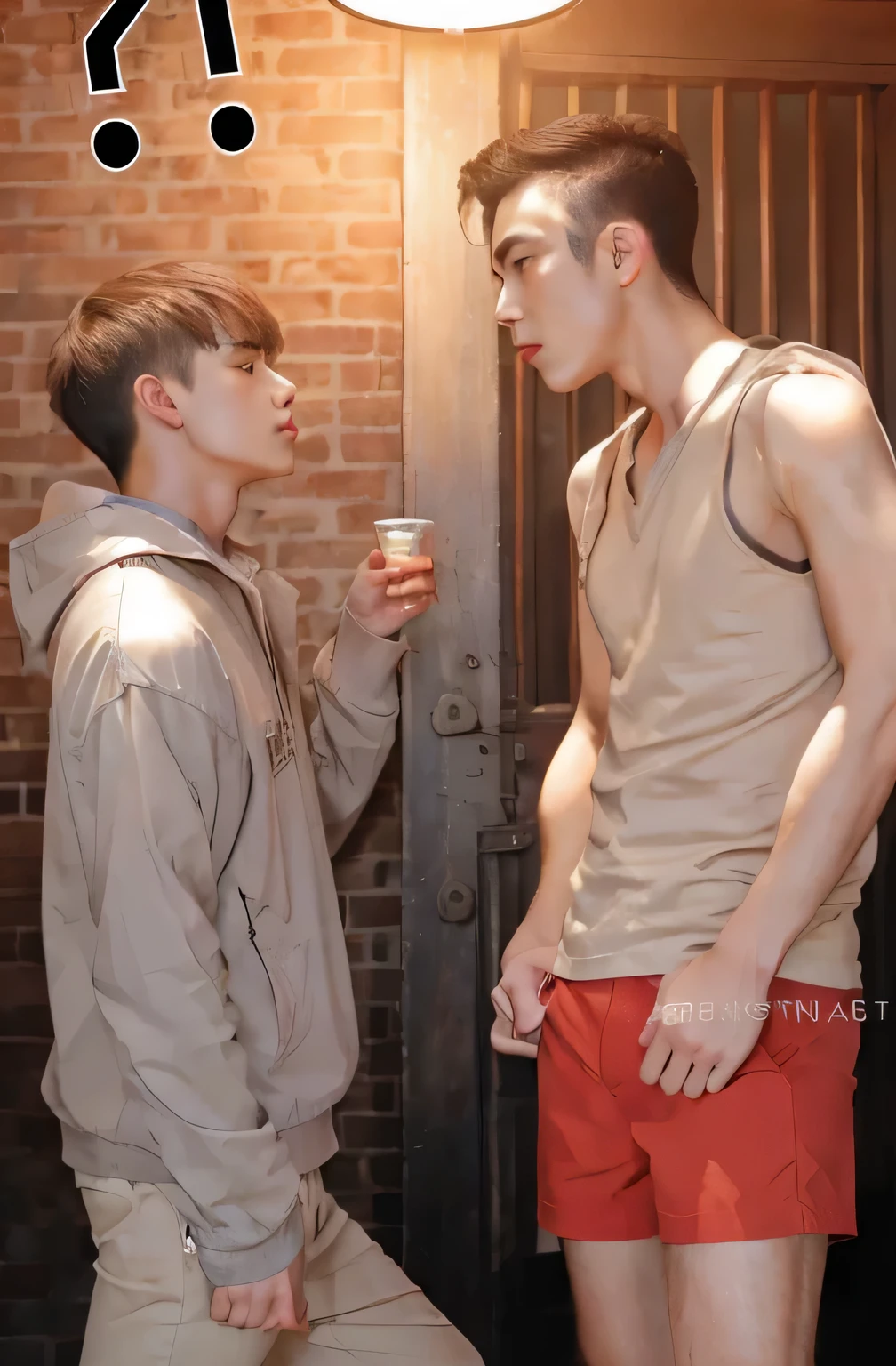 masterpiece, best quality, solo, 1boy, short hair, beige shirt, black pants, Black shoe, Posing, realistic, male focus, brow hair, black eyes, Full body, lips, studio