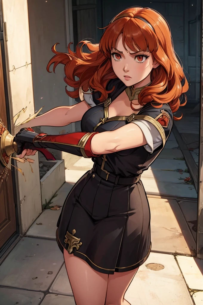 Celica (Fire Emblem Echoes: Shadows of Valentia) reimagined as a sukeban deka girl fighting pose