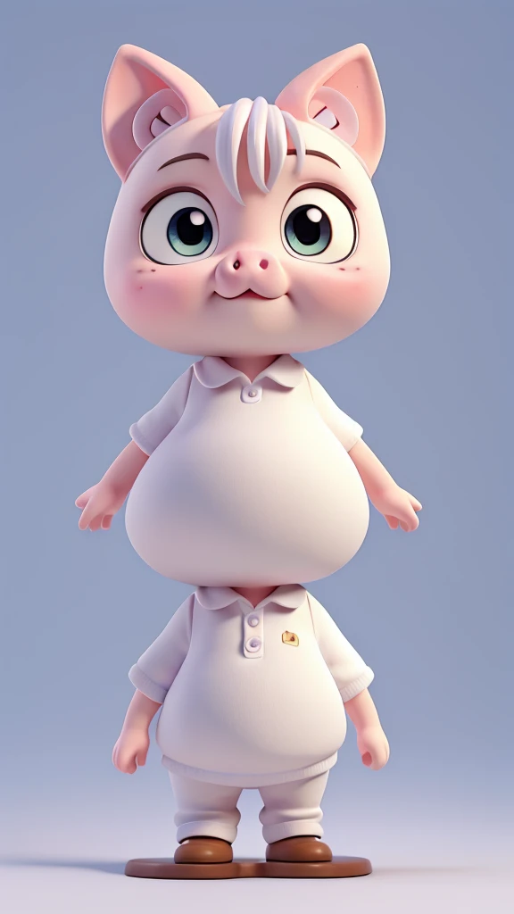 piggy ip 1, Cartoon Cat),(White and shirt),Full view,Round eyes,Big head and small body;;,White background,Natural light,10,masterpiece,Top quality,High resolution,Clay material,Pixar style, 3D style, C4D, Blender,OC Display, Look at the screen