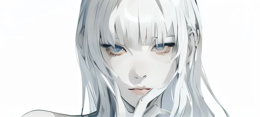 Girl with white hair and white eyelashes,Thick coating style,Exquisite facial features,Long eyelashes,Girl