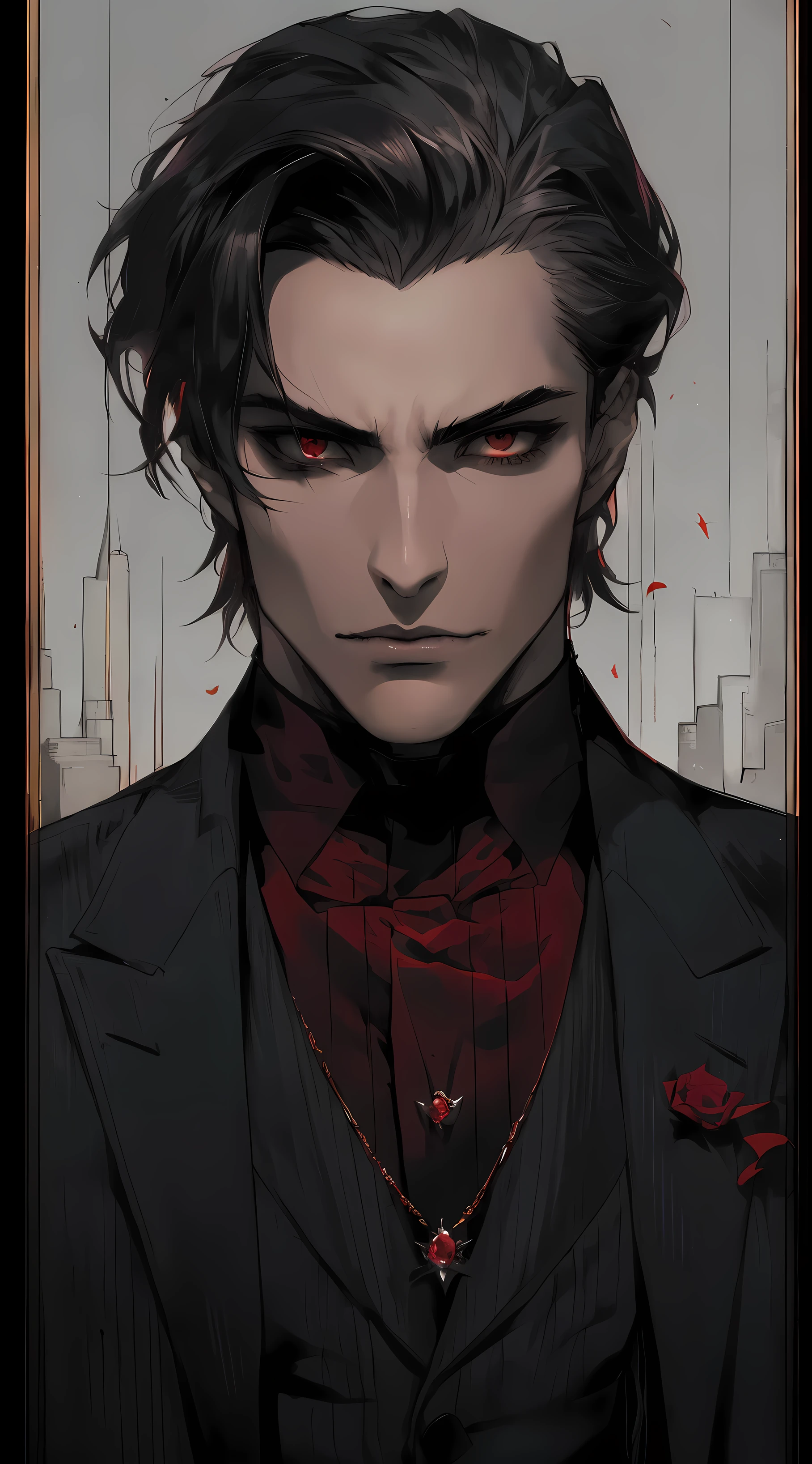 arafed image of a man with a dark suit and red tie, androgynous vampire, handsome male vampire, beautiful androgynous prince, handsome guy in demon slayer art, male vampire, delicate androgynous prince, alucard, anime portrait of a handsome man, vampire portrait, edward, by Yang J, artwork in the style of guweiz