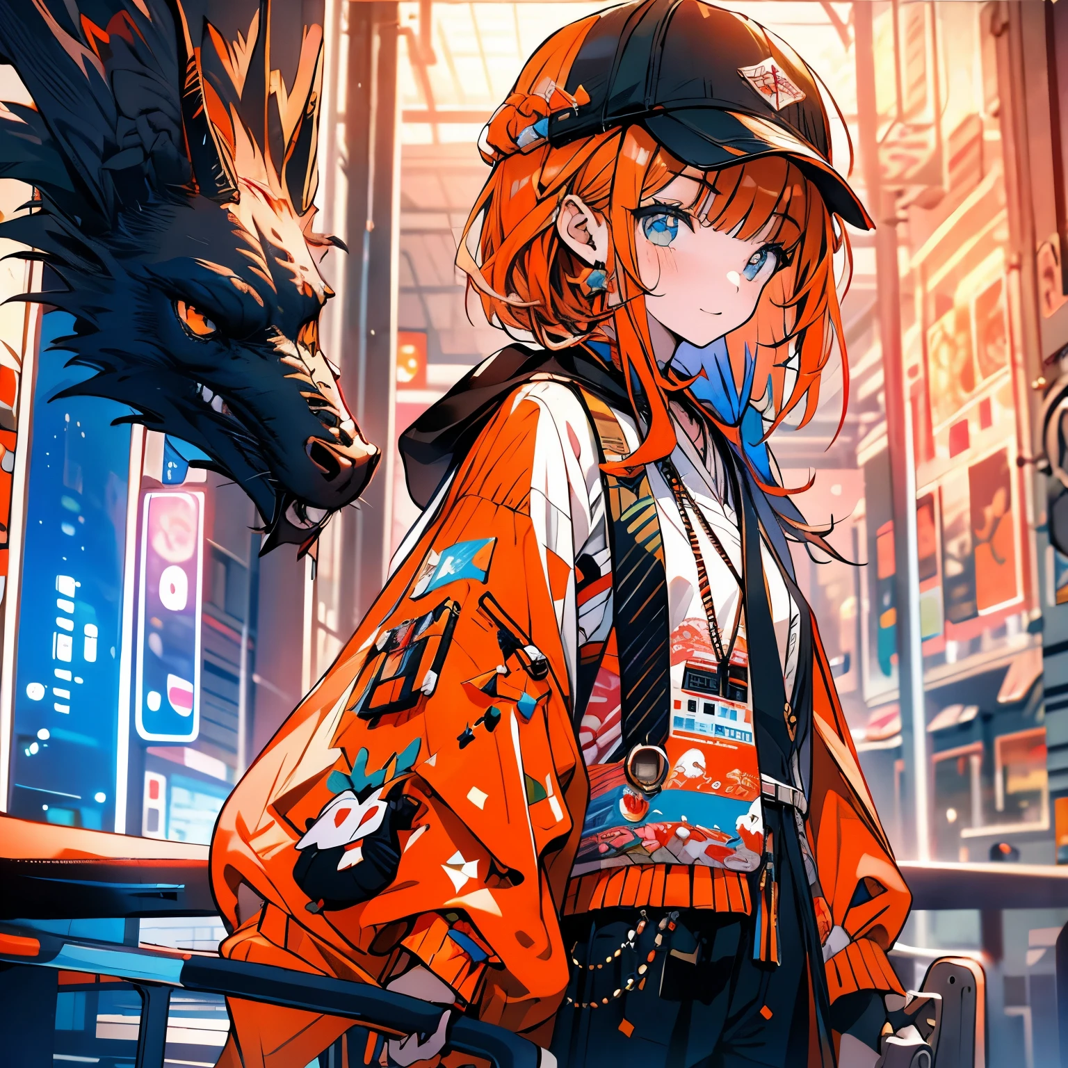 Masterpiece、girl、Orange Hair、Black cardigan