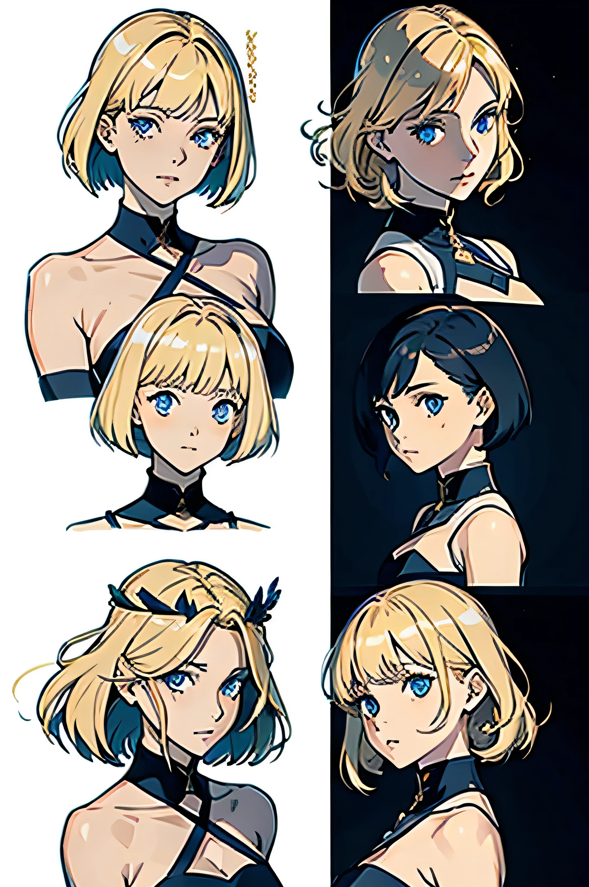 Elle est grande et élancée, with short cut golden blonde hair and bright blue eyes. Elle porte une armure étincelante ornée des armoiries de sa famille et préfère des tenues simples mais fonctionnelles en dehors du champ de bataille. Son expression est noble et sérieuse, sa posture droite et assurée. Assure-toi qu'elle soit impressionnante et inspirante, avec une chaleur dans son regard révélant sa compassion et son empathie envers ses camarades
