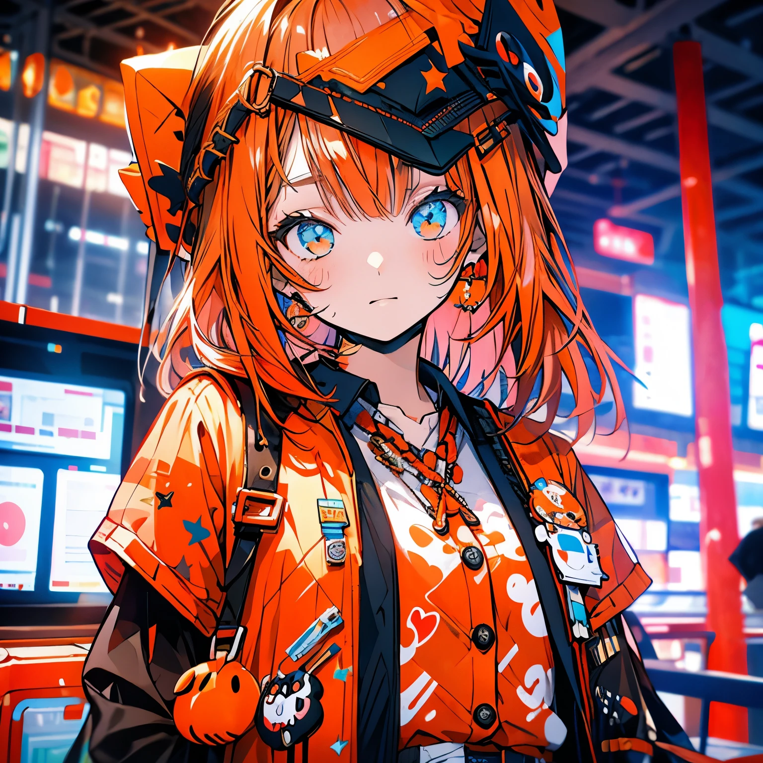 Masterpiece、girl、Orange Hair、Black cardigan