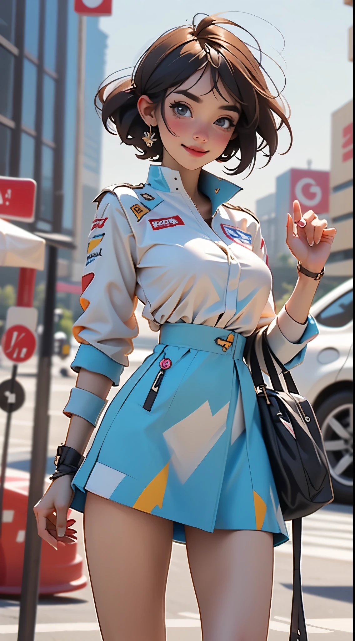 Anime girl in blue dress, oppai, biomechanical oppai, in dress, oppai proportions, Ecchi, Big breasts!!, with a big chest, pixiv 3dcg, Big breasts!, (SFW) safe for work, Ecchi anime style, Beasts, Seductive Anime Girl, 1girl huge large breasts,、((top-quality)), ((masterpiece)), A smile, Pitch Resuit, Colossal , Puffy nipple, knee high, Naughty face, knee high white, Adult Woman, (cum in vaginas:1.3), cum in mouth, (Overflowing G-string:1.5), Sobbing tears, short-cut, Check mini skirt, l, Race Queen, A slender, masterpaintings, best qualtiy, Photorealsitic, ultra-detailliert, (shiny skins, perspired:1.4), Watch the crowd, With short black hair, Brown-eyed, slender, dynamic light and shadow, hight resolution, Sharp Focus, depth of view, The eyes are delicate, Sharp pupils, pupil realistic, (Colossal tits), A slender, (thick thight), outside of house, Skysky, Tight skirt, Short skirt, Grid Girl, underboob, Wet_Clothes, Wear the grid_Girl costume printed with sponsor's logo, (Stand in a motorsport race)+, left hand on waist