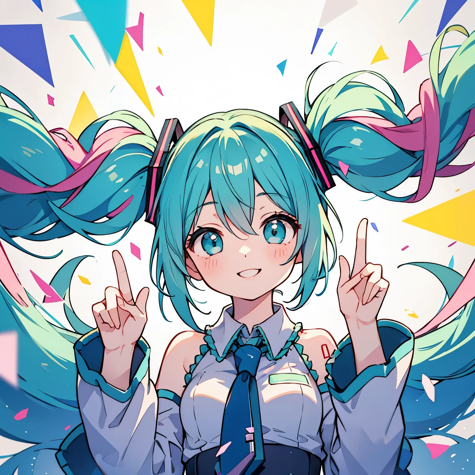 One girl、Hatsune Miku、Twin tails、smile、Colorful、lovely、Illuminated by spotlightasterpiece、highest quality、Perfect Face