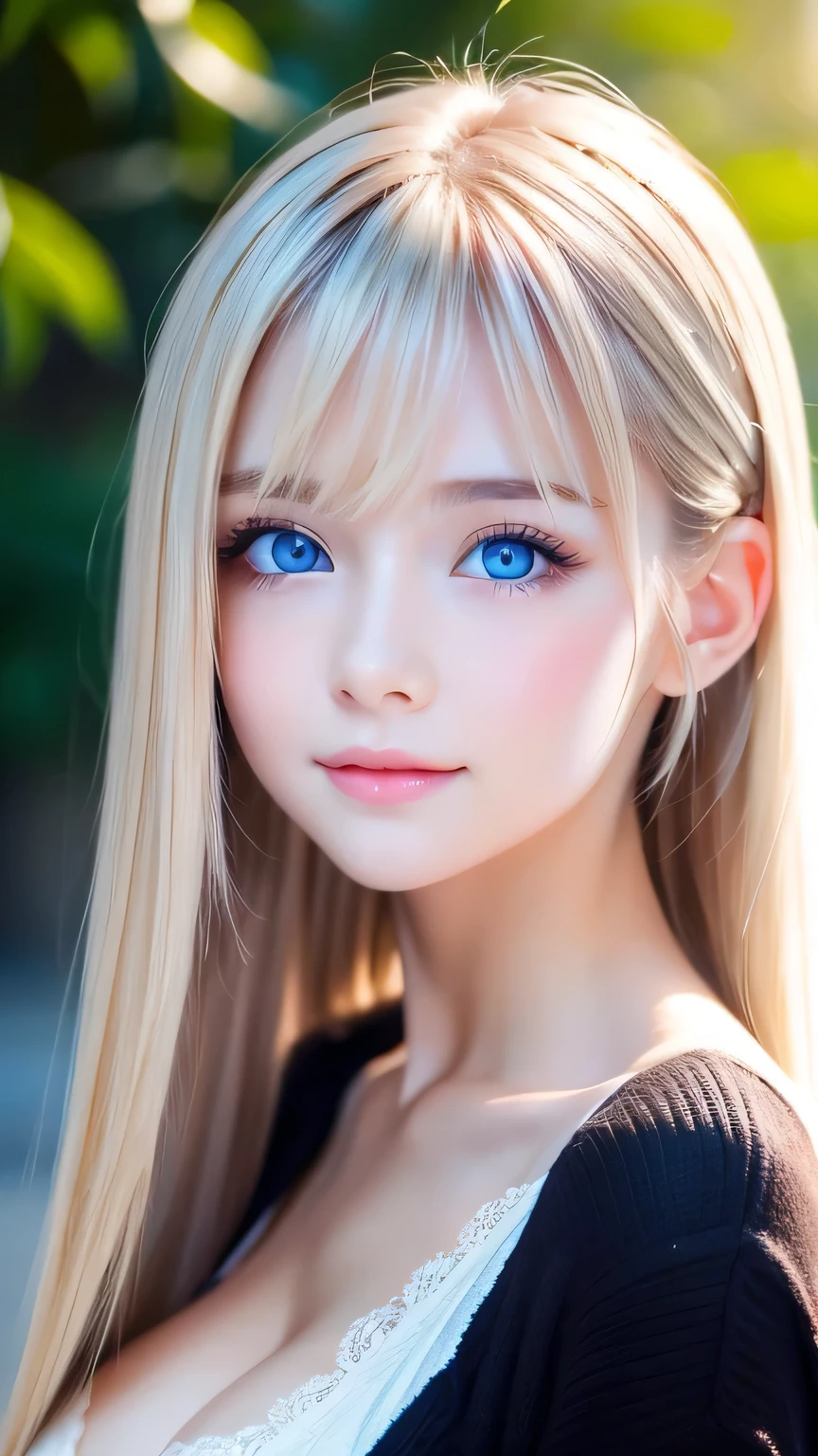 Extraordinary sexy beauty、Beautiful, A kind and bright expression、Sexy and refreshing look、Perfect beautiful pretty face、Super long ponytail、bangs over eyes、Hair on the face、Super long, natural platinum blonde straight hair with a mysterious shine、Beautiful facial hair、Very cute beautiful sexy young little woman、So perfect and beautiful, pretty face、Big Breasts, Very beautiful, bright blue eyes,、Very white, youthful and bright skin、Small Face Beauty、Round face
