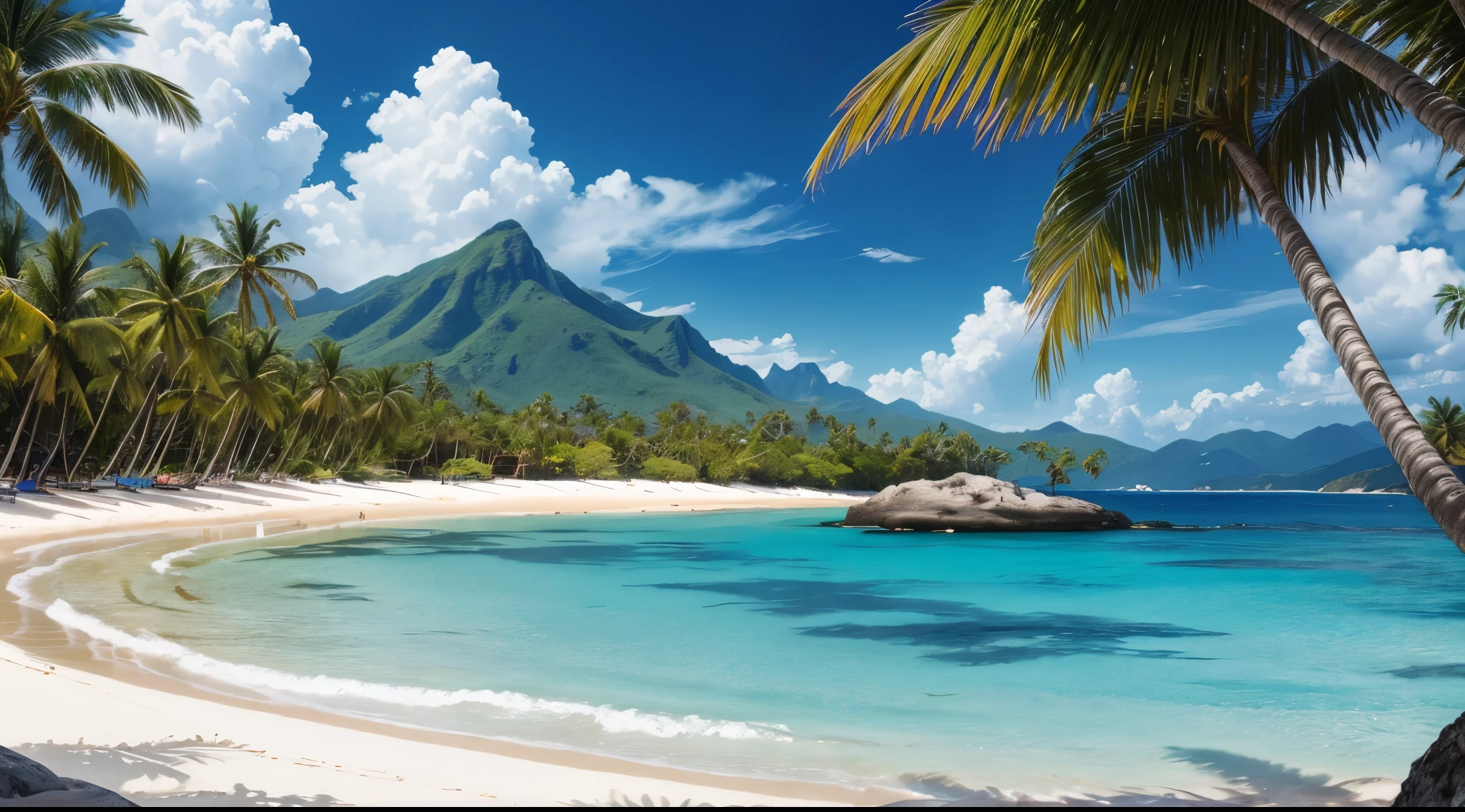 masterpiece, Better Quality, Official Art, Highly detailed CG uniform wallpaper 8k, figure, Paradise beach, fantastic scenery