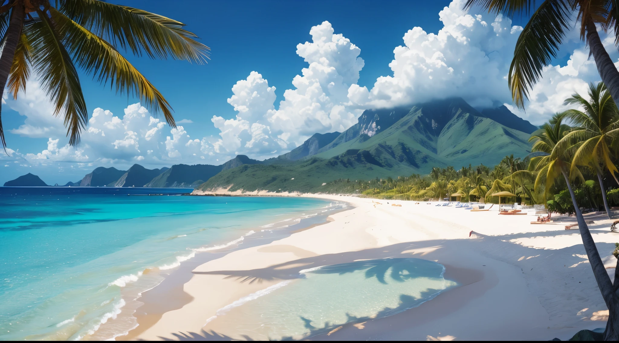 masterpiece, Better Quality, Official Art, Highly detailed CG uniform wallpaper 8k, figure, Paradise beach, fantastic scenery