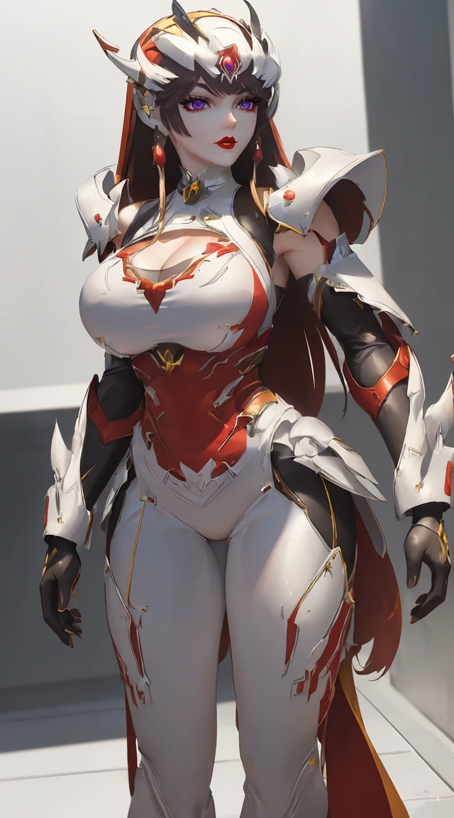 (1 Girl,Solitary:1.5), (Super detailed face), ((Mecha Phoenix Head:1)), (,Large Breasts:1.5), (Cleavage:1.3), (Muscle Abs:1.2), (Mechanical arm guards:1.4), ((Wear the white and red mecha Overwatch armor set, Black Mecha Skinny Suit Pants, Mechanical arm guardsOR LEGS, High heel:1.5)), (Busty muscular female body), (glowing skin:0.8), (Long legs, whole body:1.1), (Looking at the audience:1.3), (Female focus:0.886), (Walking the corridors of the future space station:1), (bright white room:1.3), Super texture, Unreal Engine Rendering, Physically Based Rendering, Ultra HD, 16K, 1080p.