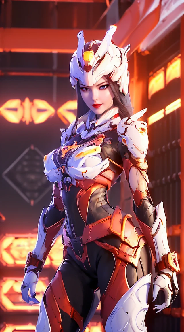 (1 Girl,Solitary:2), (Super detailed face), (Phoenix Helmet:1.3), (Full breasts, (Large Breasts:1.1), Cleavage，cleveage), (Cleavage上衣:1.5), (Female abdominal muscles:1.4), (Mecha Guard Arm,Gloves:1.4), ((Wear the red Overwatch Mech Armor Cropped Top, Black mechanical skinny suit pants, Mech Guard Legs, High heel:1.5)), (Muscular body:1.3), (Smooth skin:0.8), (Long legs, whole body:1.1), (Looking at the audience:1.3), (Female focus:0.886), (Walking the corridors of the future space station:1), (Bright light white_Room:1.3), Super texture, Unreal Engine Rendering, Physically Based Rendering, Ultra HD, 16K, 1080p.