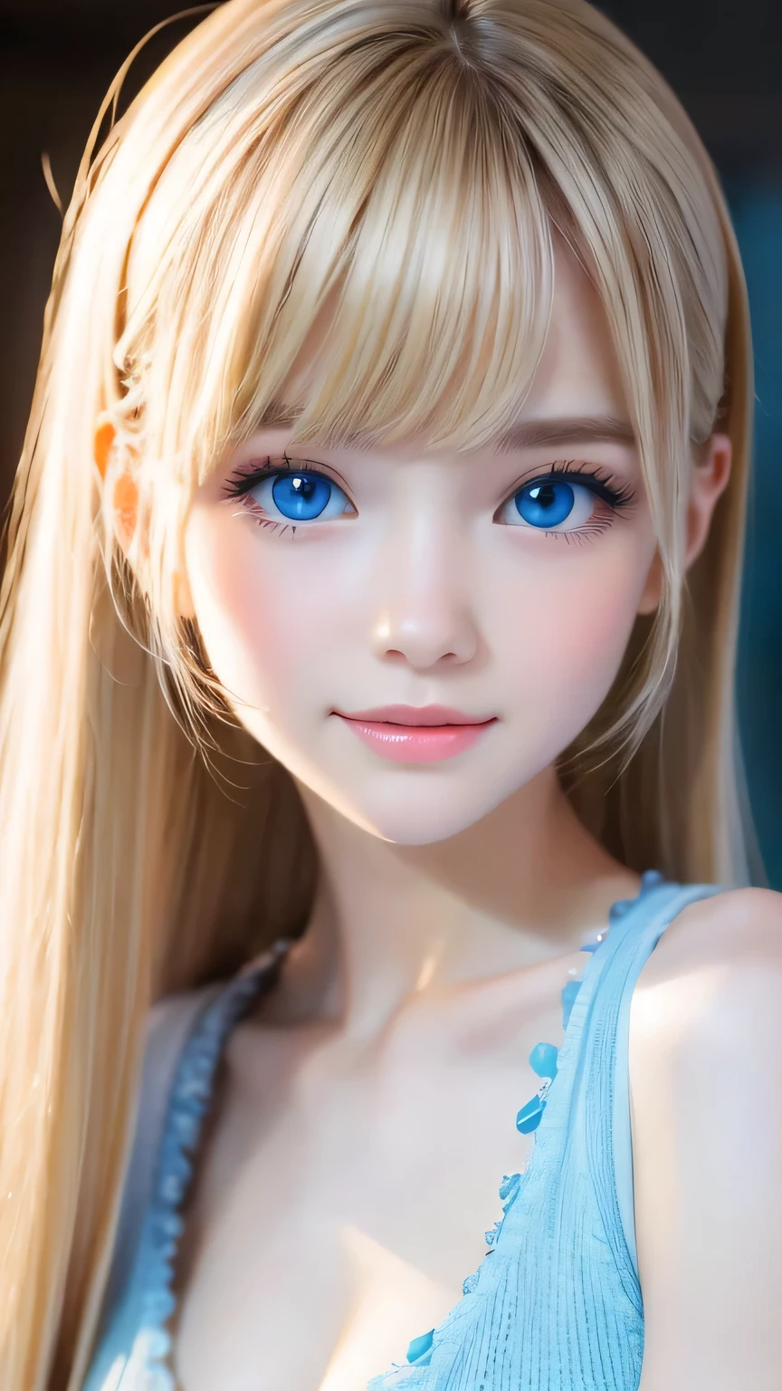 Extraordinary sexy beauty、Beautiful, A kind and bright expression、Sexy and refreshing look、Perfect beautiful pretty face、Super long ponytail、bangs over eyes、Hair on the face、Super long, natural platinum blonde straight hair with a mysterious shine、Beautiful facial hair、Very cute beautiful sexy young little woman、So perfect and beautiful, pretty face、Big Breasts, Very beautiful, bright blue eyes,、Very white, youthful and bright skin、Small Face Beauty、Round face