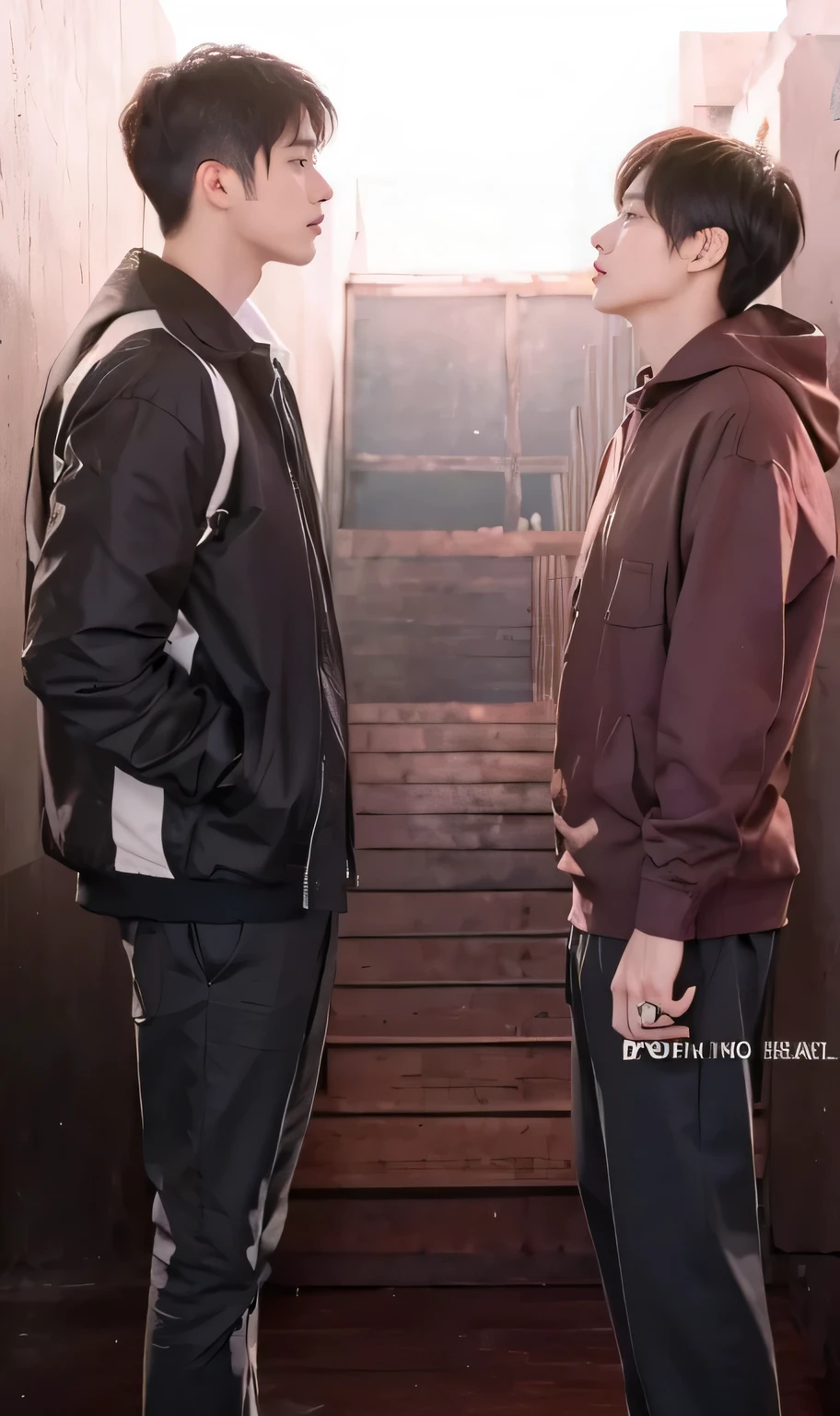 masterpiece, best quality, solo, 1boy, short hair, beige shirt, black pants, Black shoe, Posing, realistic, male focus, brow hair, black eyes, Full body, lips, studio