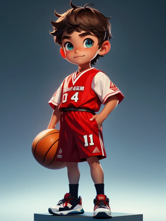 10 year old boy,Future-proof,masterpiece,highest quality,((Realistic:1.4))masterpiece,(masterpiece,best quality)Five cute s,Wearing a red and white jersey,black basketball sneakers,Basketball ball,Exquisite eyes,Happy smile,Clean background,Delicate gloss,8k,C4D,Rendering,Implications,Very delicate and beautiful,Highly detailed CG,8k wallpaper,amazing,Meticulous attention to detail,Highly detailed CG Unity 8k wallpapers,Huge file size,Super Detail,超high resolution,high resolution,Very detailed,((Very detailed的眼睛和脸)),Beautiful and delicate eyes,Very delicate face shape, perfect ligthing,Face Light,Natural Colors,((10 year old boy)),From the headlights
