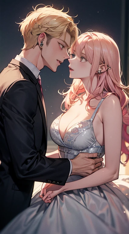 tall man with yellow eyes, blonde hair and yellow eyes、Has a sharp gaze, His eyes were glowing yellow., a handsome guy, Beautiful shape、Blonde Short Hair、length bodyModeled、Best Style、Full Body Lesbianエスビアン、(Enriching the image、highest level of quality)美right8K CGartwork、Goddess-like posture、Kneeling exercise、Slim and soft、Clear skin、Pink Hair、Super long hair beauty、Super long straight hair,The skin is white and juicy,,,Big Lingerie,Outlook Part 1.Silhouette effect is doubled,Exquisite transparent blues pattern on pajamas,細部は複雑でExquisite,Attractive and greedy spread legs、Perfect body slim curve、Embrace、Kiss cutely, Happy!!!, Couple pose, Accurate depiction、blond man with golden eyes、Pink Hairとピンクの目をした女性,High resolution,Super detailed,(Sharpness, something lively, colorful:1.1) Open your lips, (elegant, Elegance) Hairstyle, (美right, Zola々right) exterior, (Deluxe, Exquisite) Fittings, (Sparkling, Sparkling) (大きなShine目), (Shine, burn) (nice) nature, (Mysterious, Mysterious) About the Floor Plan, (Perfect perfection, Perfect pubis) (Individuality, clear) artwork, (masterpiece:1.2), (18-year-old) One Girl (服は美rightです, Exquisite Floral Lace Embroidered Evening Gown).Tall anime guy with yellow eyes, blonde hair and yellow eyes、Has a sharp gaze, His eyes were glowing yellow., a handsome guy, Beautiful shape、length body、Modeled、Best Style、Full Body Lesbianエスビアン、Princess Carrie、Princess Carrie, Full Body Lesbian, See-through sexy lingerie, Sheer Lingerie、Sheer Lingerie、Big nipples、Pink nipples、Pink areola、length, Large Breasts, Tabletop, Highest quality, Very detailed、Princess Carrie,One girl, One boy,