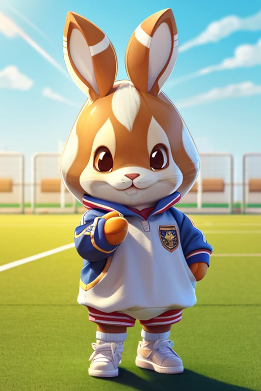 Cute rabbit, rabbit playing soccer, alone, wearing a soccer uniform,