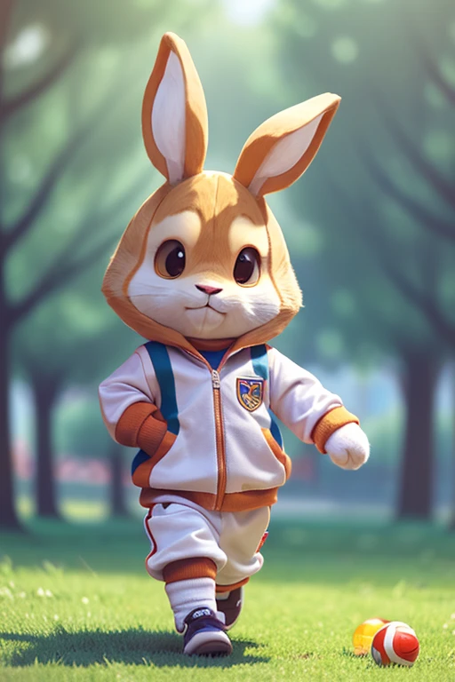 Cute rabbit, rabbit playing soccer, alone, wearing a soccer uniform,