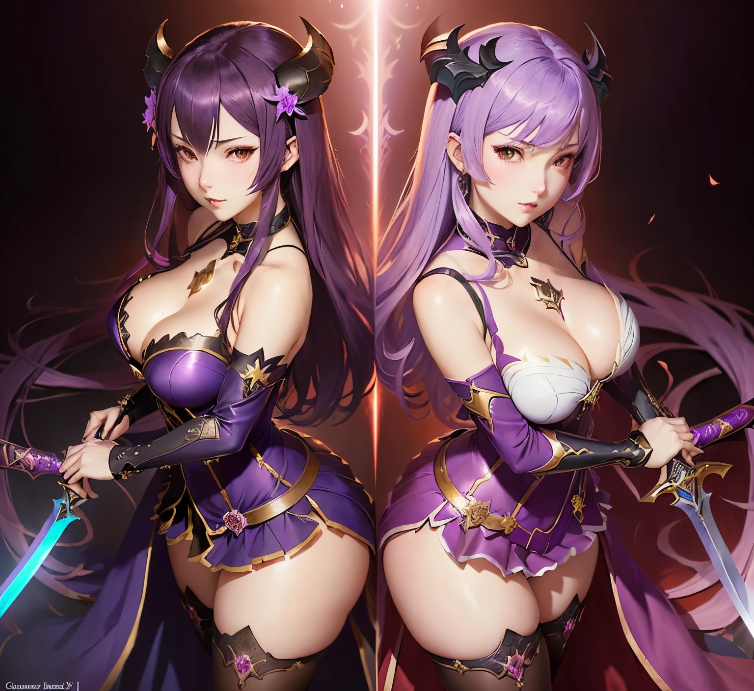 anime - style image of a woman in a purple dress with a sword, beautiful succubus, anime goddess, granblue fantasy, cushart krenz key art feminine, shadowverse style, kawacy, wlop and sakimichan, succubus in tight short dress, ayaka genshin impact, genshin, succubus | medieval