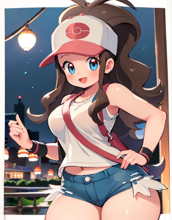 (highest quality, High resolution, masterpiece:1.2), Very detailed, Realistic:1.37, sketch, Hilda Pokemon, def1, I can see your thighs, Thick thighs, Thick thighs, Thighs in the foreground, Body Type, whole body, Adorable expression, smile, Open your mouth, Feminine charm, Browsing Caution, Dynamic pose, City of night, Hero View