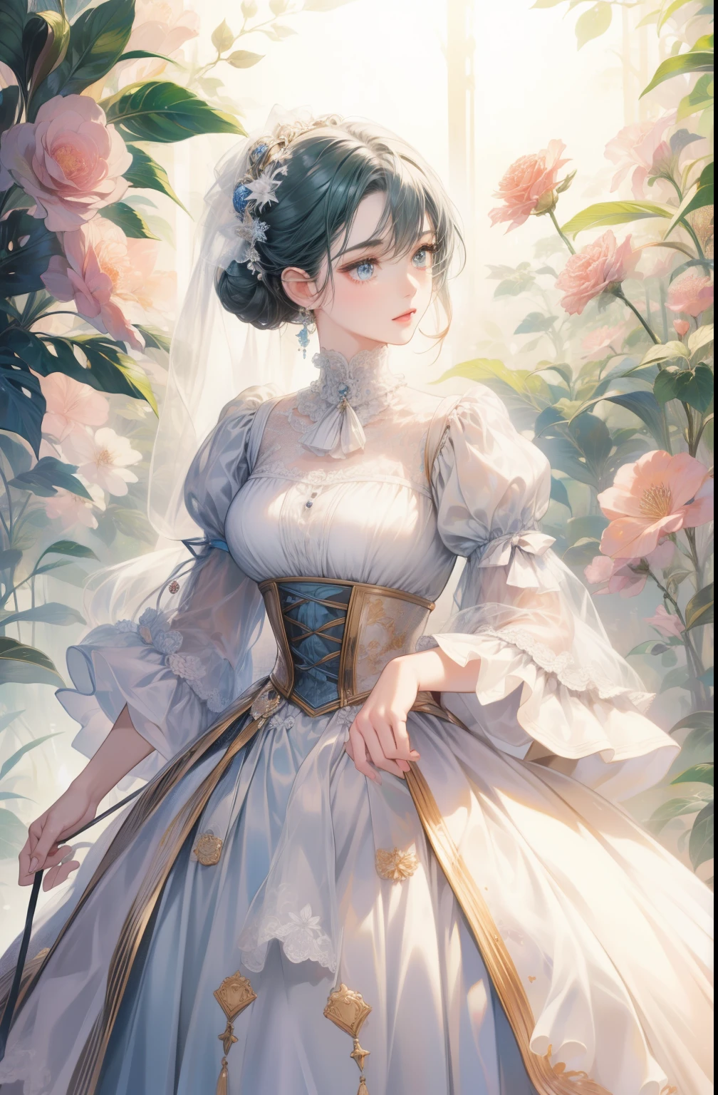 She has a pair of bright and clear almond eyes、Model figure,Modern Victorian Dress