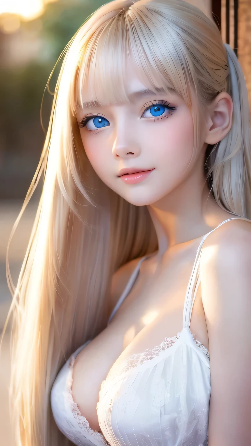 Extraordinary sexy beauty、Beautiful, A kind and bright expression、Sexy and refreshing look、Perfect beautiful pretty face、Super long ponytail、bangs over eyes、Hair on the face、Super long, natural platinum blonde straight hair with a mysterious shine、Beautiful facial hair、Very cute beautiful sexy young little woman、So perfect and beautiful, pretty face、Big Breasts, Very beautiful, bright blue eyes,、Very white, youthful and bright skin、Small Face Beauty、Round face