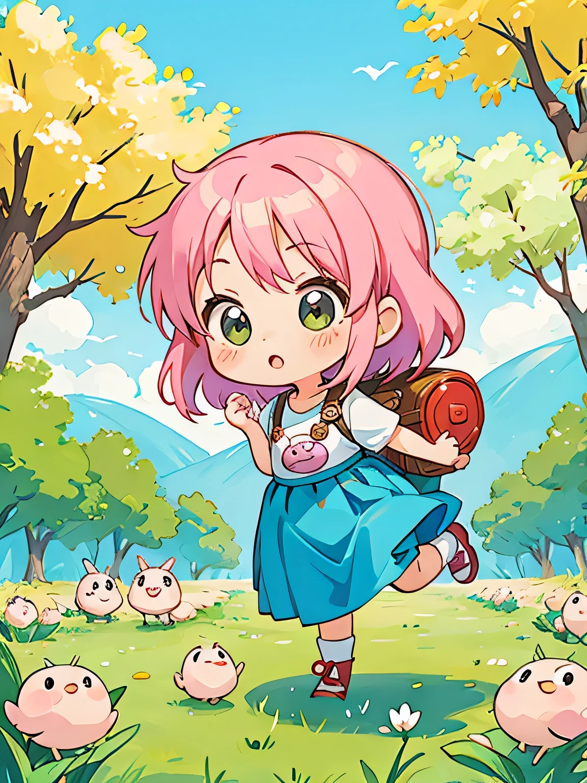 akira toriyama style, Kawaii Design, most beautiful girl ever、Chibi, beautiful spring afternoon、Swallow